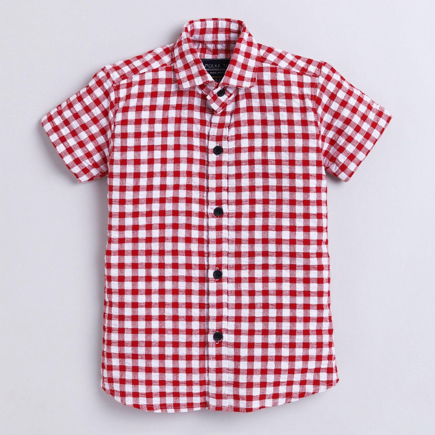 Polka Tots Full Half Sleeve Shirt With Inside Tshirt Super Wheel Checks - Red