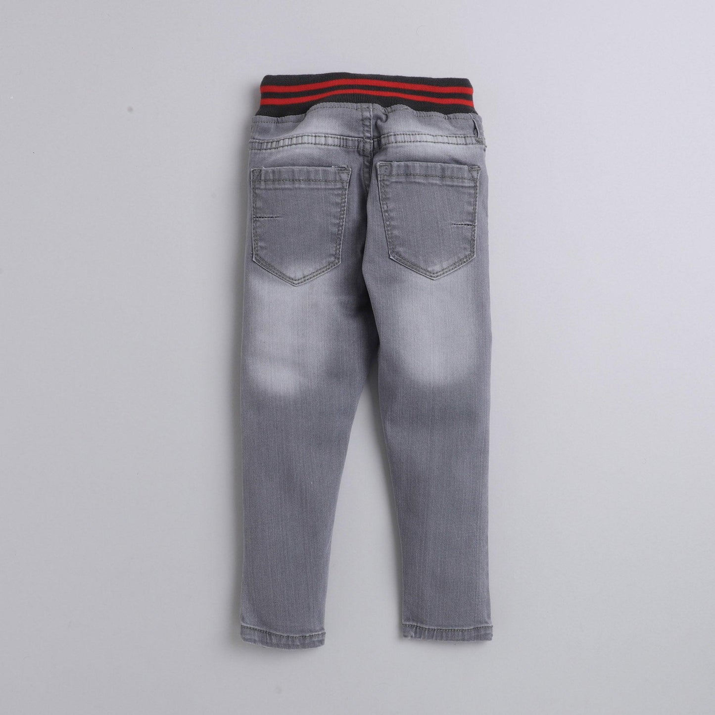 Polka Tots Denim Jeans With Red Rib Grey