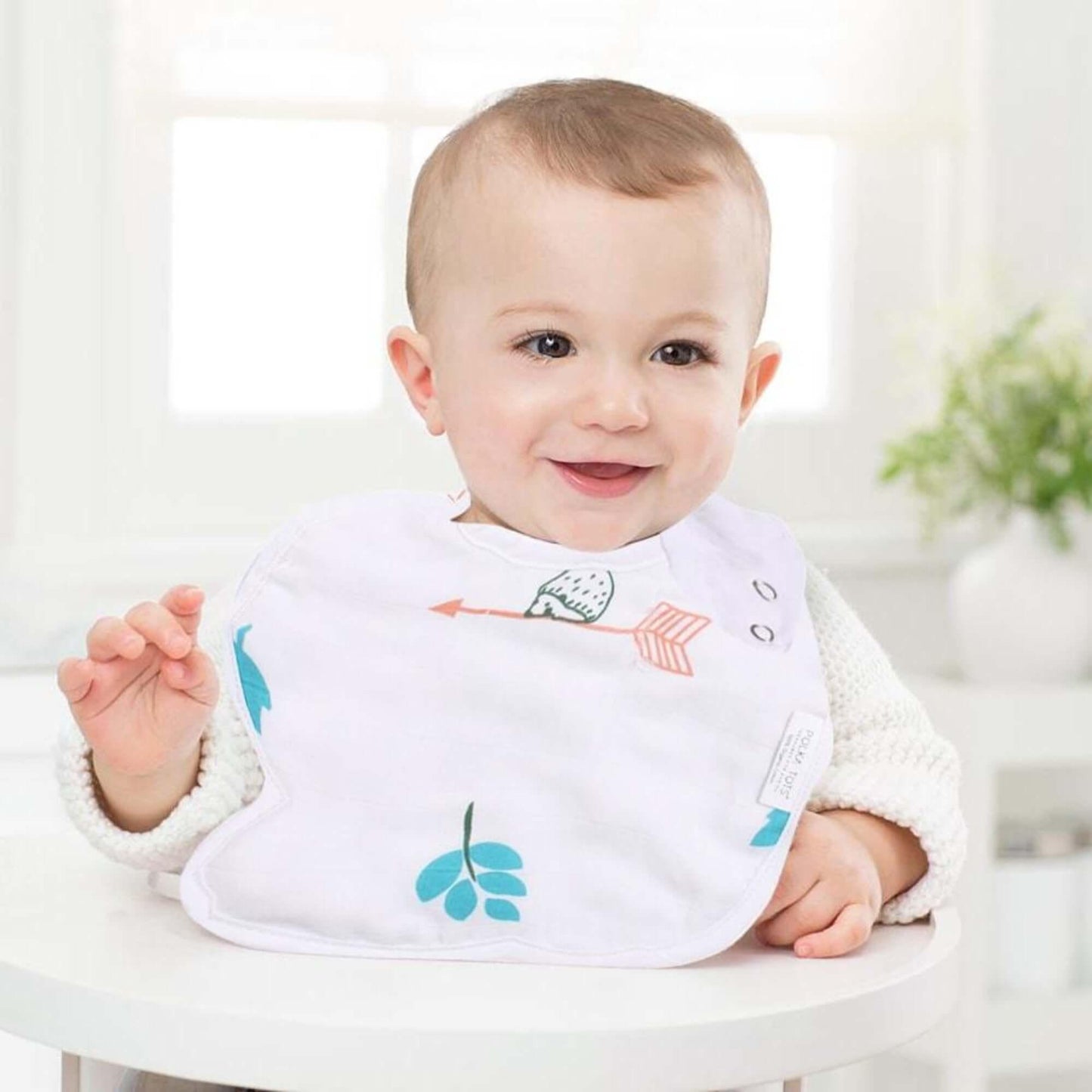 Polka Tots Organic Muslin Cotton Bibs with Three Layers (Bird)