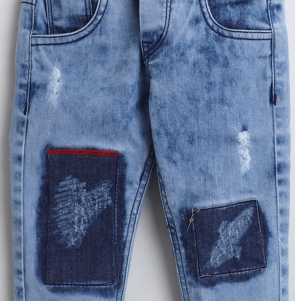 Polka Tots knee wash patch denim - Blue