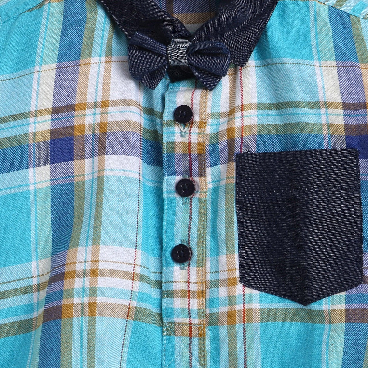 Polka Tots Half Sleeve Shirt Romper Denim Collar Denim Pocket - Blue