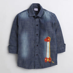 Polka Tots Denim giraffe shirt - Blue