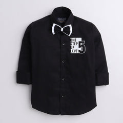 Polka Tots one step five design full sleeve shirt with bow tie - Black