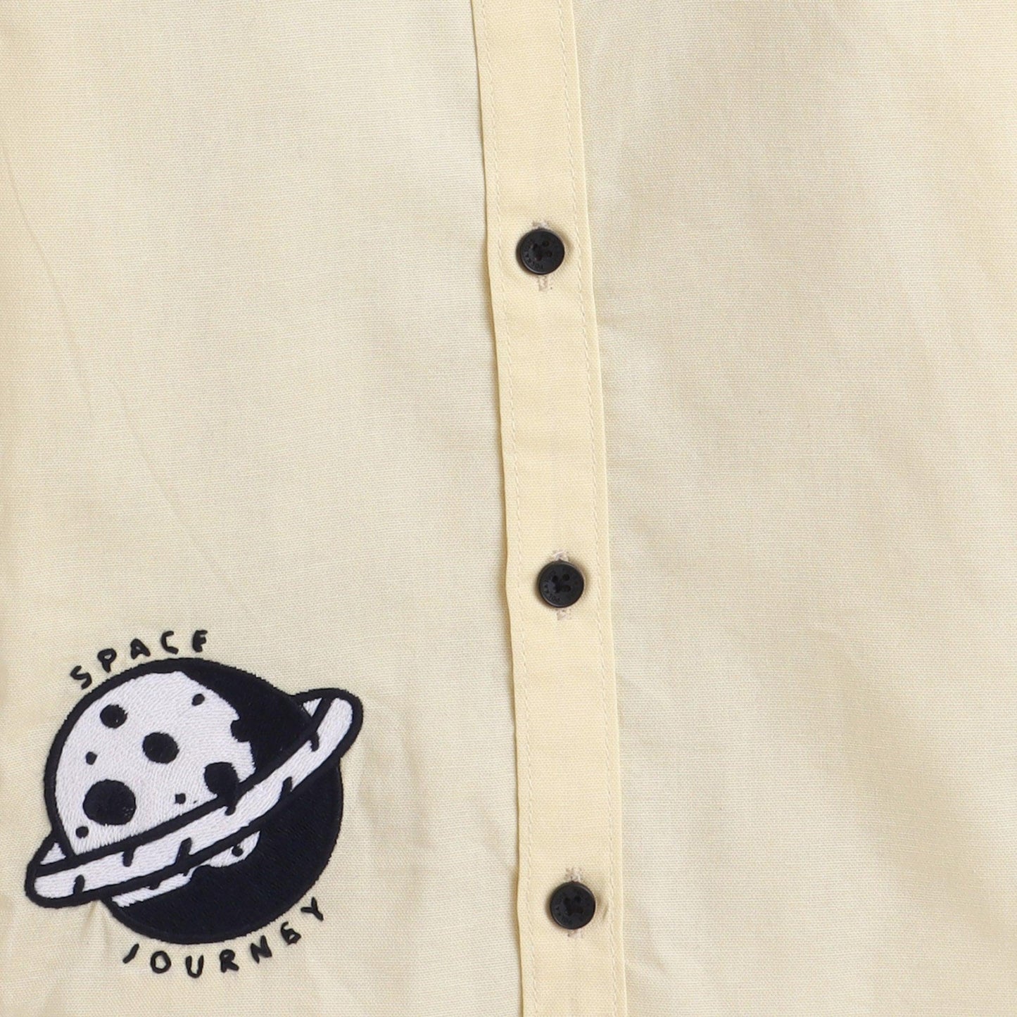 Polka Tots Full Sleeve Kids Shirt Space Journey Embroidery - Yellow