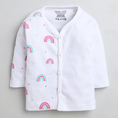Polka Tots Full Sleeve Jabhla Vest White Half Side Rainbow - White