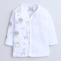 Polka Tots Full Sleeve Jabhla Vest Half Side Animal Print - White