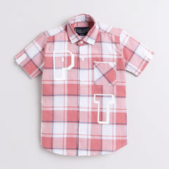 Polka Tots Half Sleeve Checks Shirt P T Print - Peach