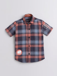 Polka Tots Half Sleeve Checks Shirt Elephant Print - Black