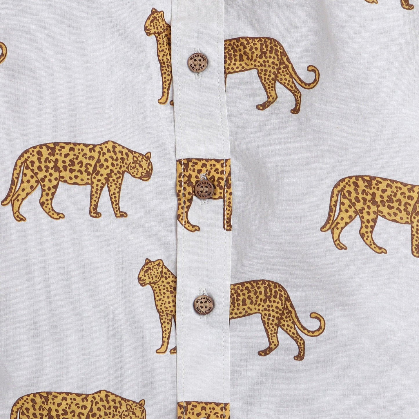 Polka Tots Half Sleeve Shirt Leopard Print - White