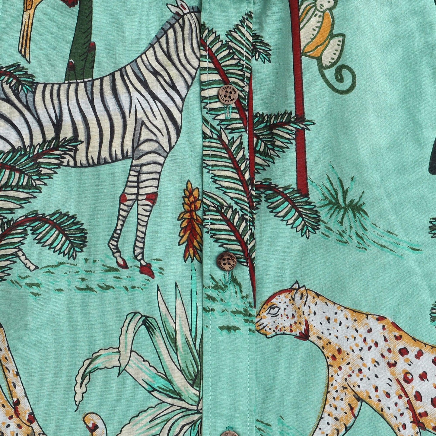 Polka Tots Half Sleeve Kids Shirt Jungle Animal Print - Green