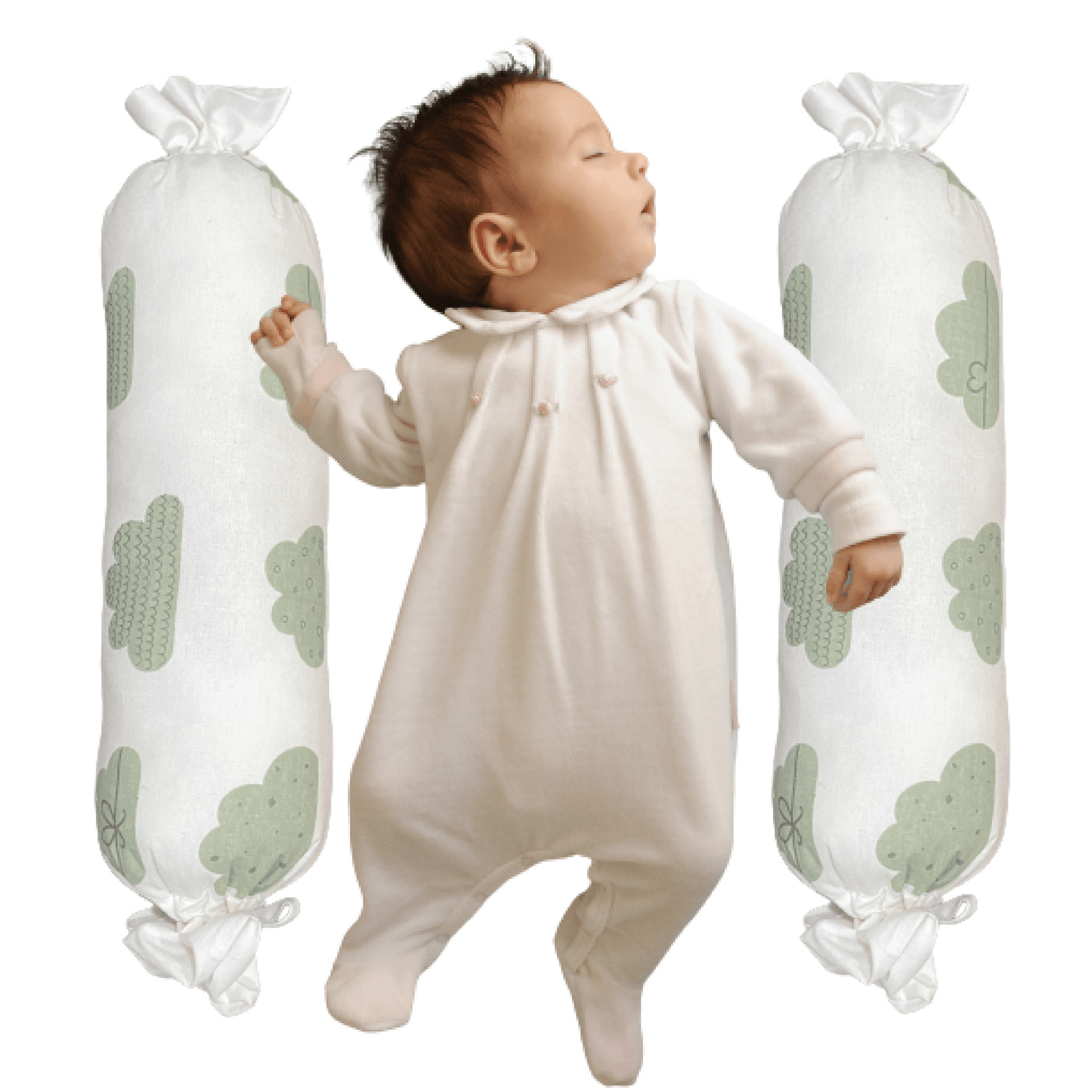 Polka Tots Cotton Baby Bolster Pillow Cloud Design Green (Pack of 2)