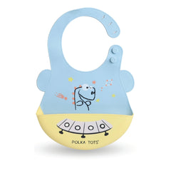 Polka Tots Waterproof Silicone Bibs with Pocket and Adjustable Snaps (Spaceship)