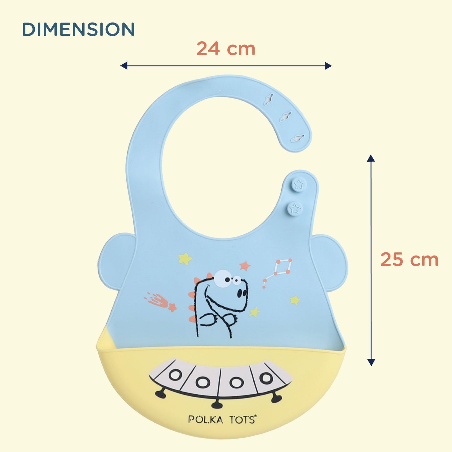 Polka Tots Waterproof Silicone Bibs with Pocket and Adjustable Snaps (Spaceship)