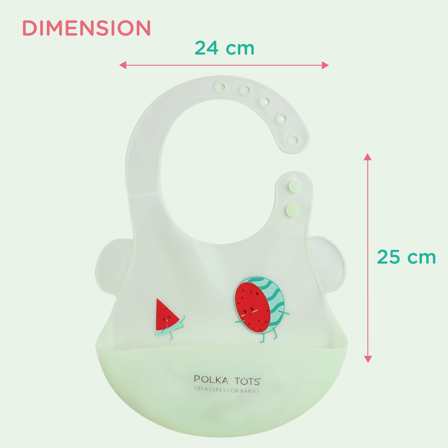 Polka Tots Waterproof Silicone Bibs with Pocket and Adjustable Snaps (Watermelon)