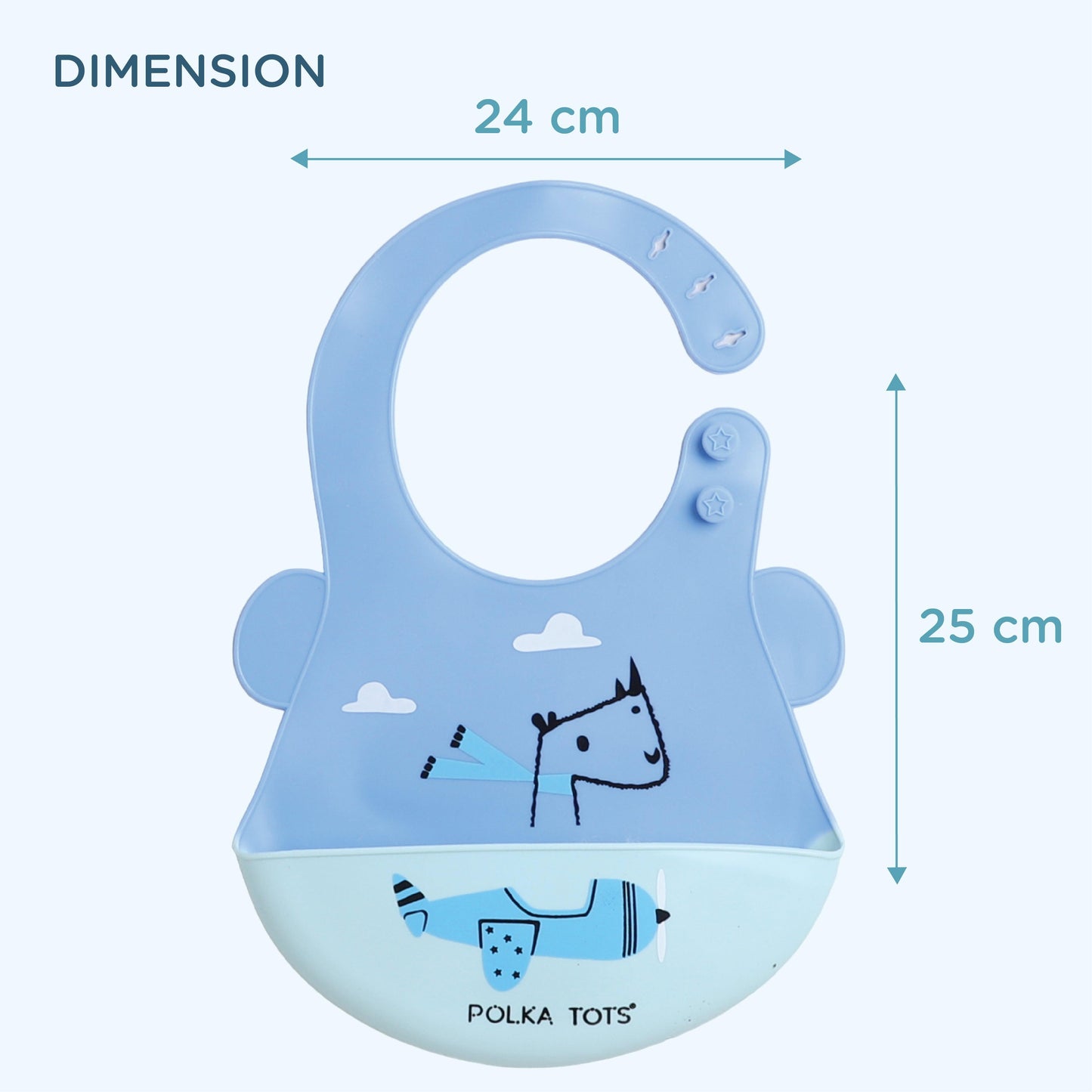 Polka Tots Waterproof Silicone Bibs with Pocket and Adjustable Snaps (Aeroplane)
