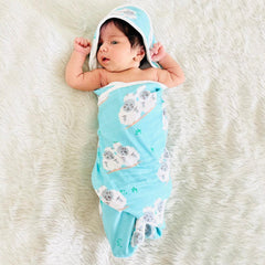 POLKA TOTS Soft Organic Dual Layer Muslin Cotton and Terry Hooded Baby Towel Soft Absorbent (Sheep)