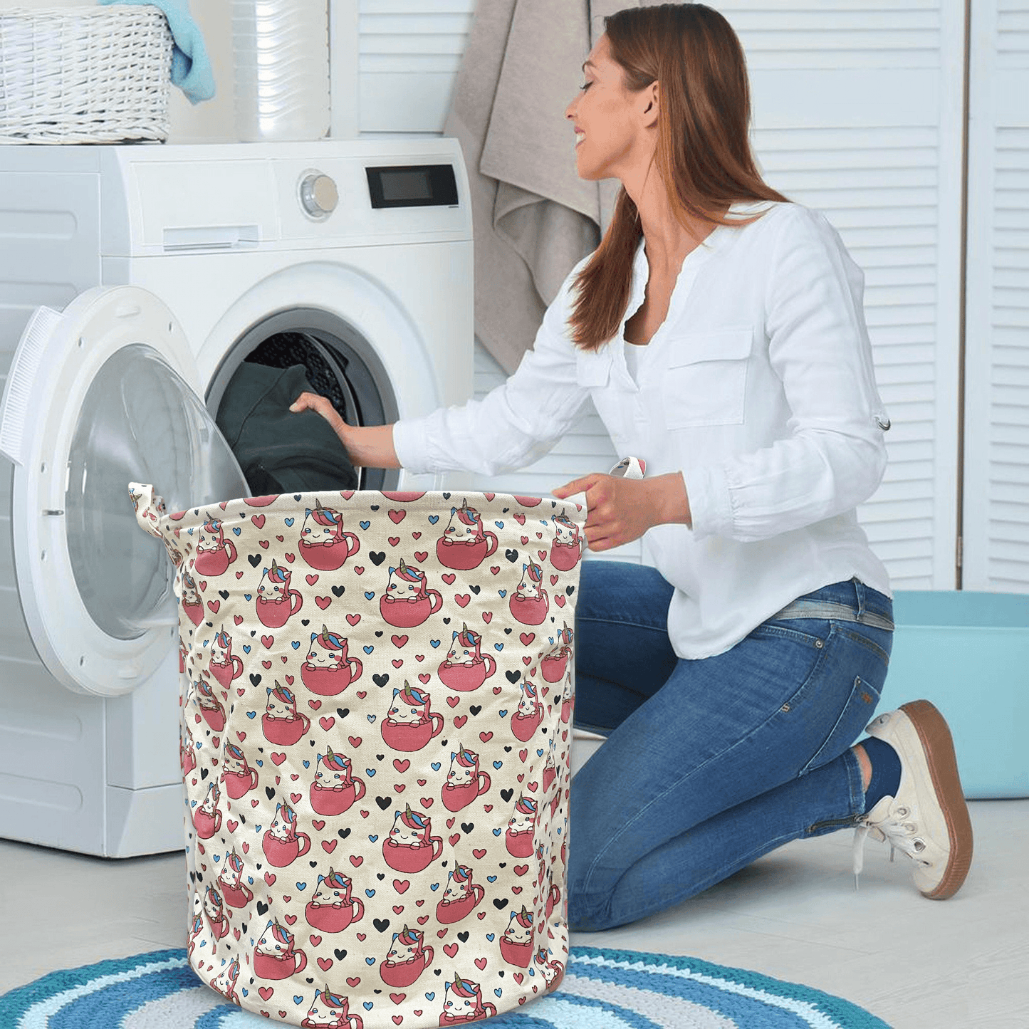 Polka Tots Laundry Bag Canvas Storage Bag Unicorn Red Color Print