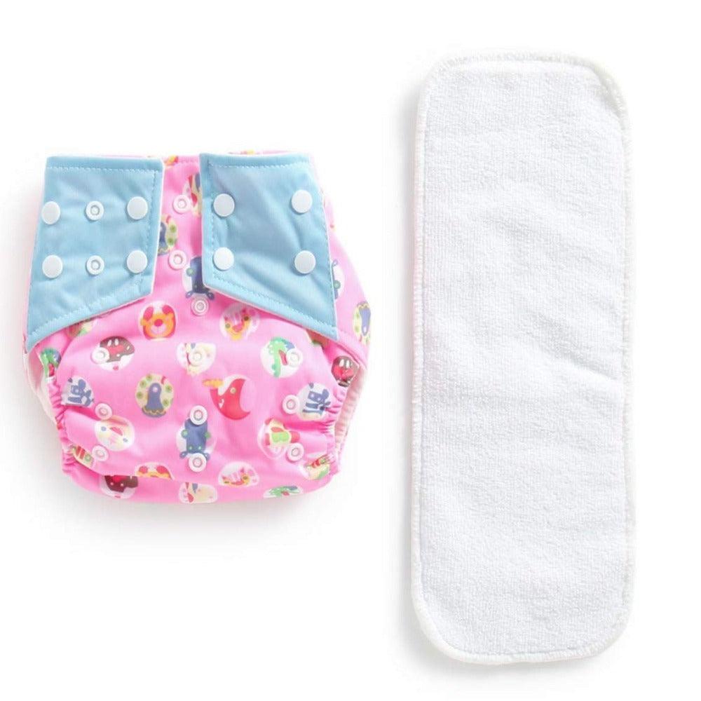 Pink Cloth Diaper with One White Insert Polka Tots
