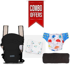 Combo of New Born Muslin Swaddle, Reusable Diaper and Baby carrier
