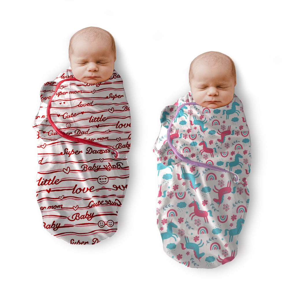 Polka Tots Pack of Two Unicorn and Love print Swaddle Wraps - Multicolor