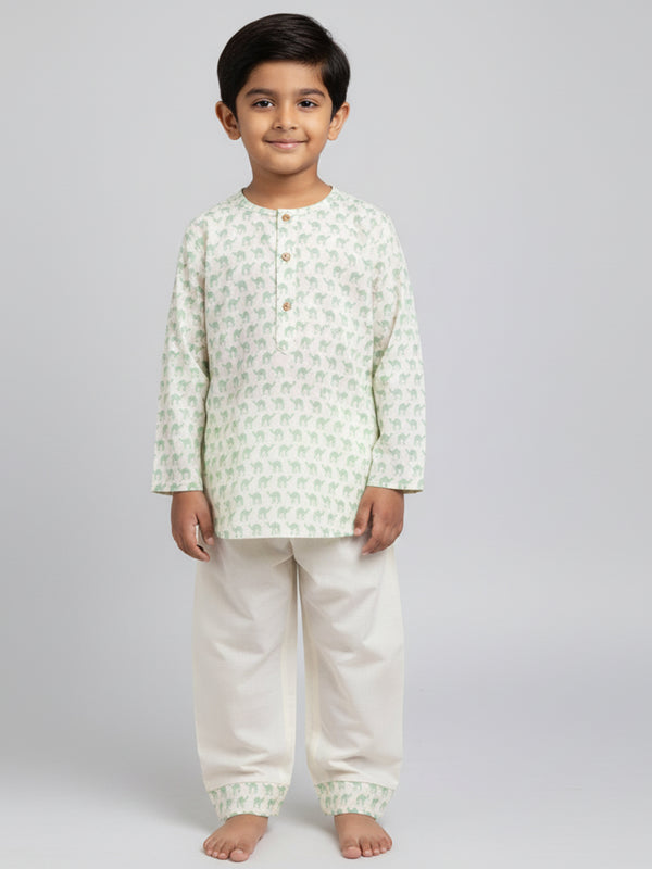 Polka Tots Camel print Full sleeves Nightwear Kurta pyjama set - Green
