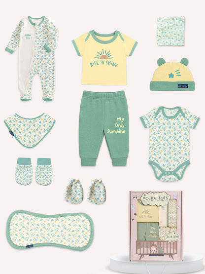 Polka Tots Pack of 10 Heart Print Jumbo Newborn Gift Hamper Set - Green