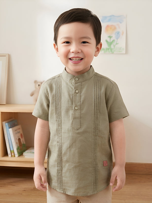 Polka Tots Half Sleeve Kurta - BROWN