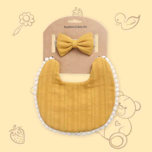 Polka Tots Solid Bow Headband with Bib Set - Yellow