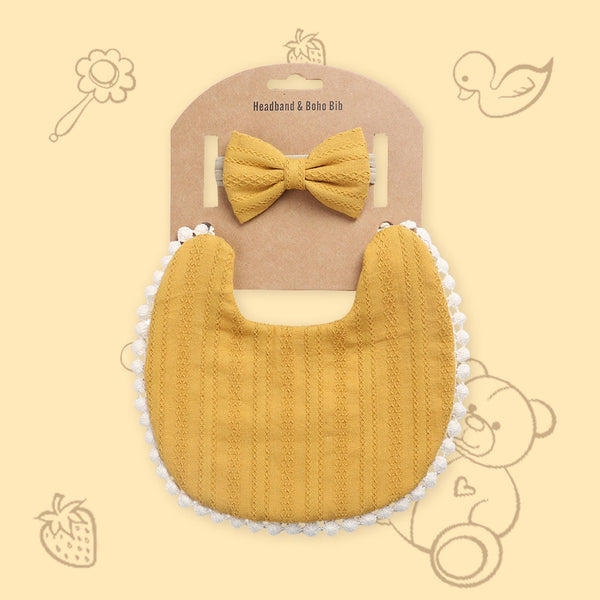 Polka Tots Solid Bow Headband & Bib Set - Yellow