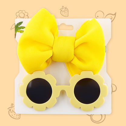 Polka Tots Free Size Bow Headband & Floral Sunglass Set - Yellow