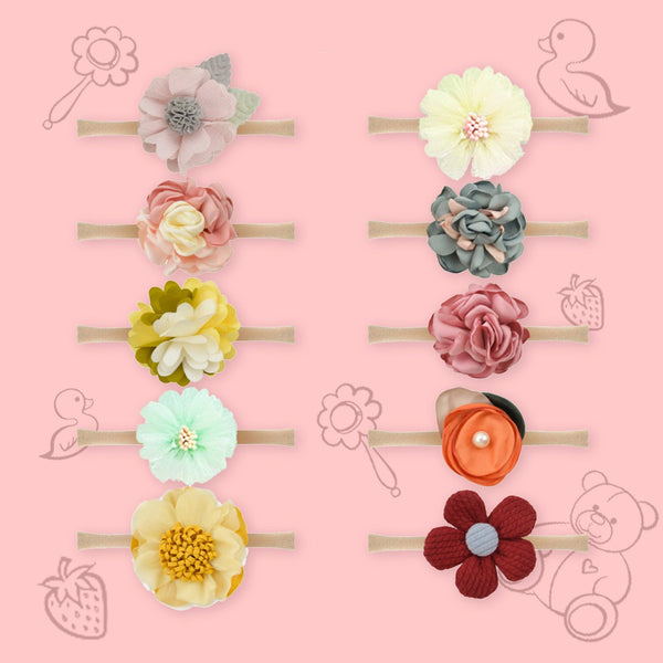 Polka Tots Pack of 10 Floral Headbands Set  - Multicolor