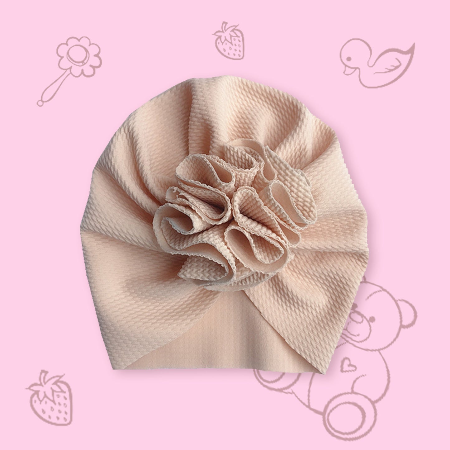 Polka Tots Solid Flower Headband Cap - Beige