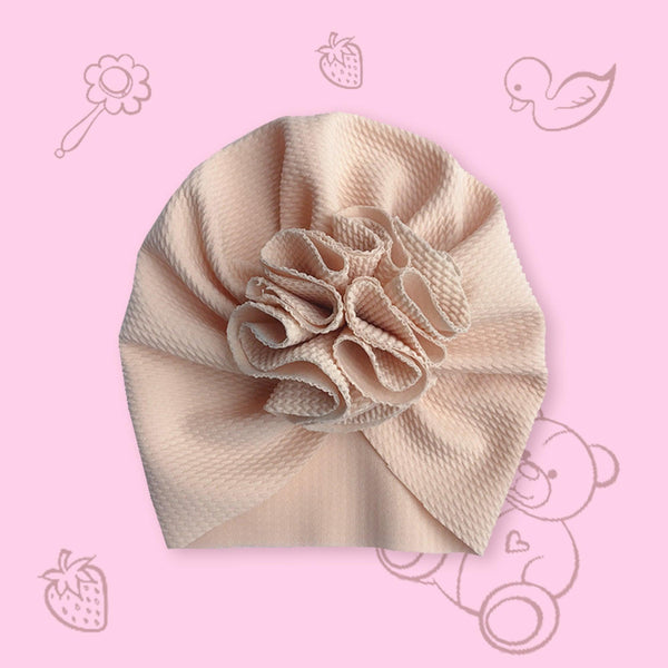 Polka Tots Baby Girls Cotton Knit Solid Flower Headband Cap - Beige