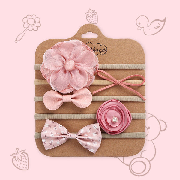 Polka Tots Pack of 5 Floral and Bow Headbands Set - Pink Theme