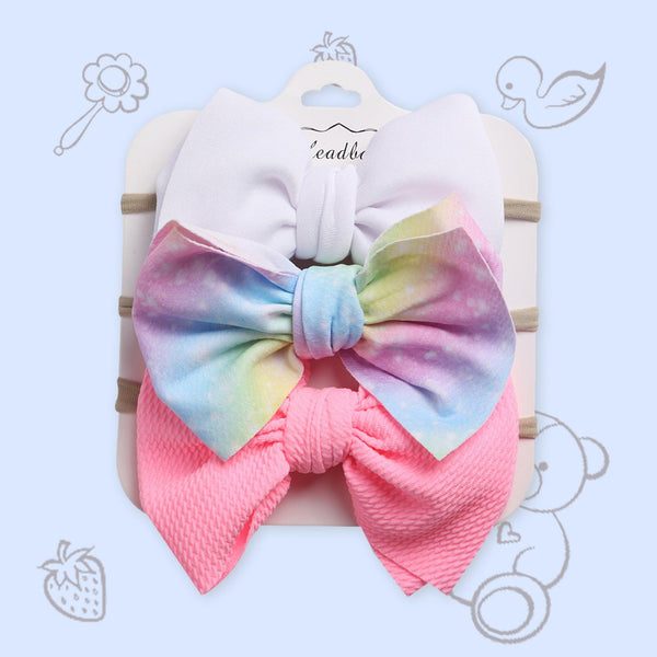 Polka Tots Pack of 3 Solid and Gradient Print Bow Headband Set - Multicolor