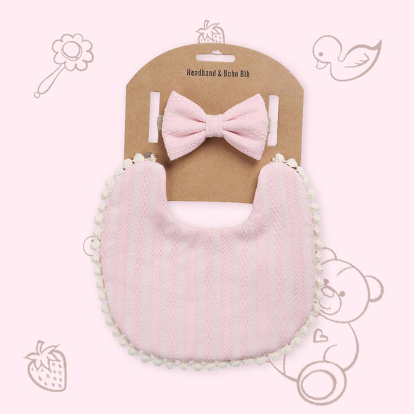 Polka Tots Solid Bow Headband & Bib Set - Pink