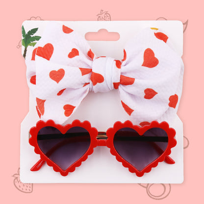 Polka Tots Free Size Heart Bow Headband & Sunglass Set - Red