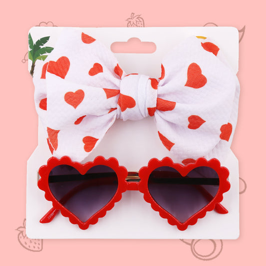 Polka Tots Free Size Heart Bow Headband & Sunglass Set - Red