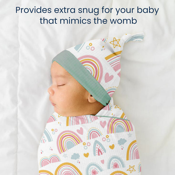 Polka Tots Rainbow print swaddle wrap with Cap - Multicolor