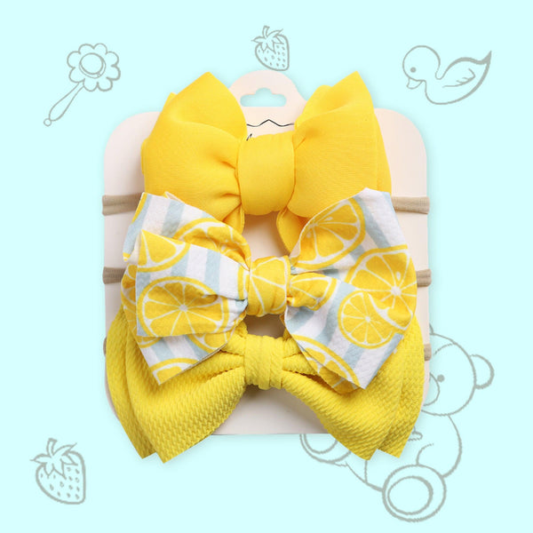 Polka Tots Pack of 3 Solid and Lemon Print Bow Headband Set  - Yellow