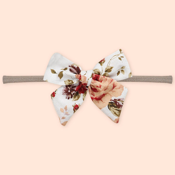 Polka Tots Set of 2 Floral Bow Headbands with Bib Set - White