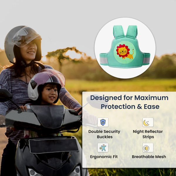 Baby Safety Travel Belt, Two Wheeler Baby Carrier for Kids Green Color  (Lion)