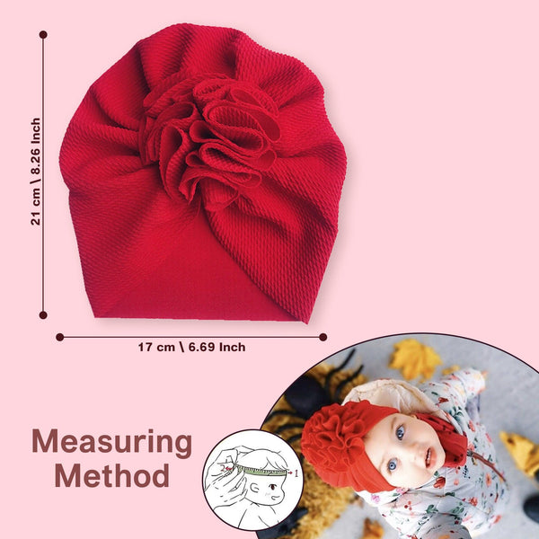 Polka Tots Baby Girls Cotton Knit Solid Flower Headband Cap - Red