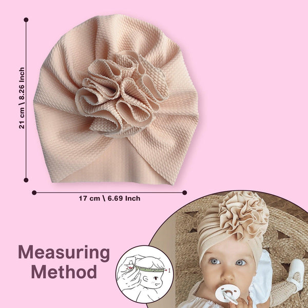 Polka Tots Baby Girls Cotton Knit Solid Flower Headband Cap - Beige