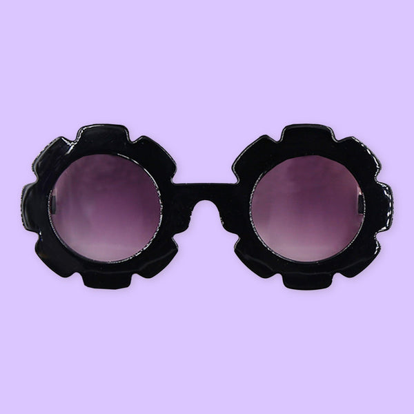 Polka Tots Baby Girls Bow Headband with Flower Shaped Sunglasses Set - Black