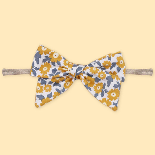 Polka Tots Set of 2 Floral Bow Headbands with Bib Set - Yellow