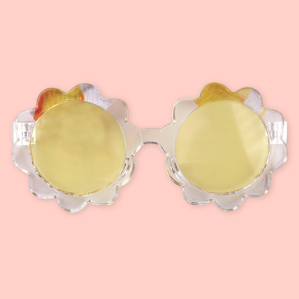 Polka Tots Baby Girls Pineapple Print Bow Headband with Flower Shaped Sunglasses Set - Yellow
