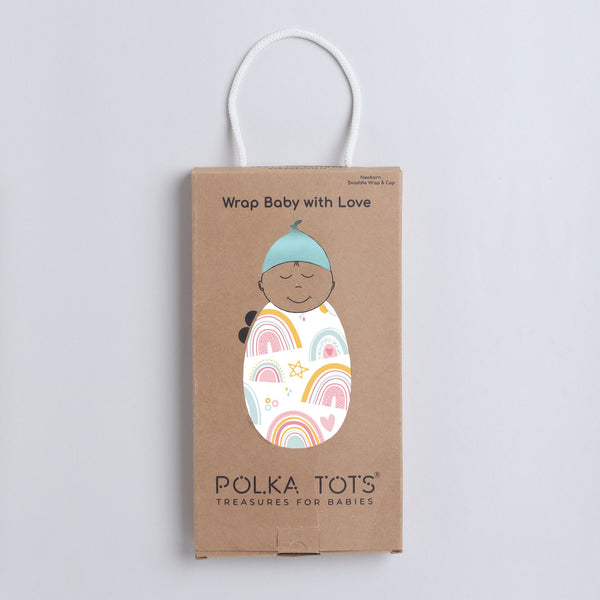 Polka Tots Rainbow print swaddle wrap with Cap - Multicolor
