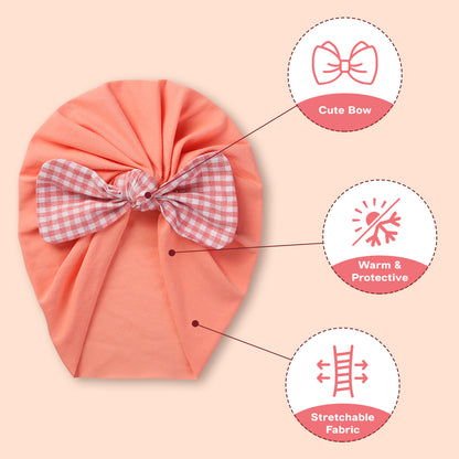 Polka Tots Checks Bow Headband Cap - Peach