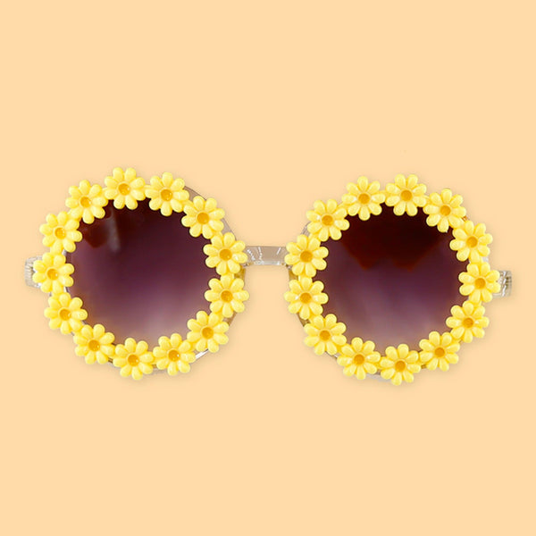 Polka Tots Baby Girls Schiffli Embroidered Bow Headband & Floral Sunglasses Set – Orange
